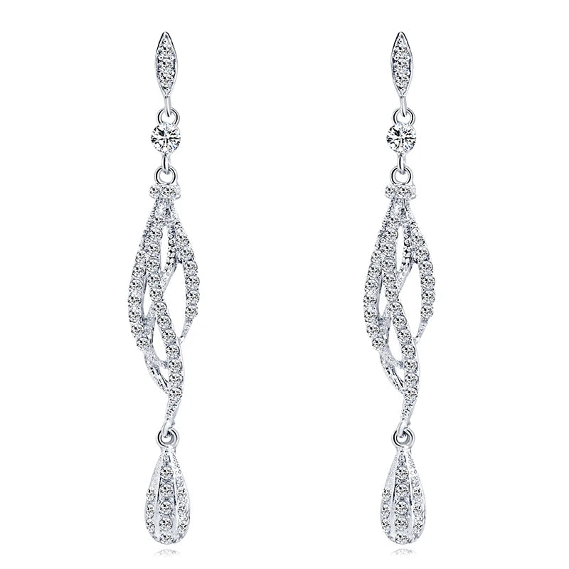 BLIJERY Classic Crystal Wedding Drop Earring for Women Elegant Long Hanging Dangle Earrings Birthday Party Dress Accessories