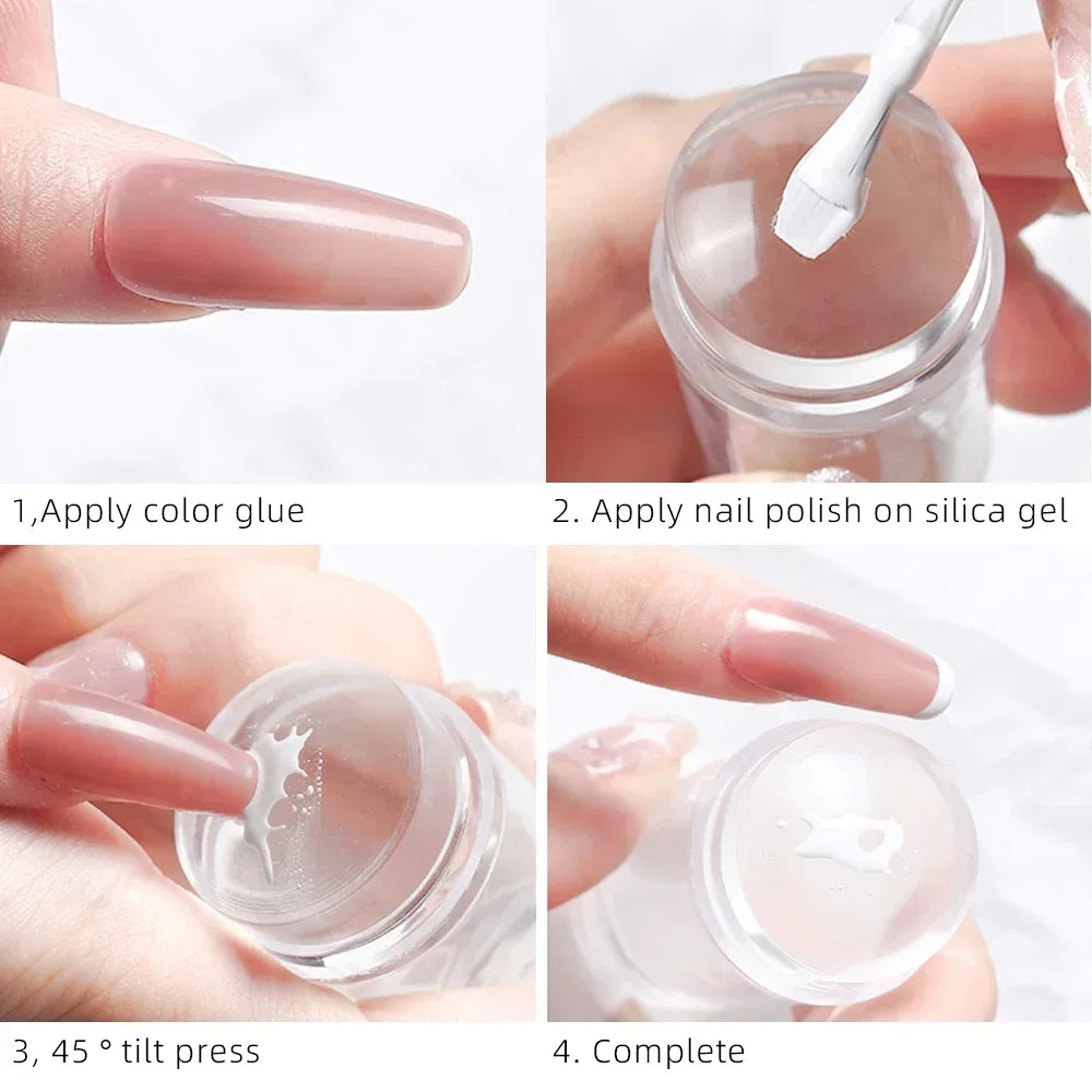 Transparent Nail Seal with Scraper French Tip Nails Stamp Template Jelly Silicone Printing Nail Polish Stamping Manicure Tools