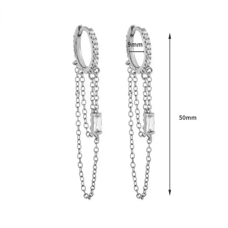 925 Sterling Silver Ear Needle White Zircon Silver Series Earrings ins Tassel Pendant Hoop Earrings For Women Advanced Jewelry