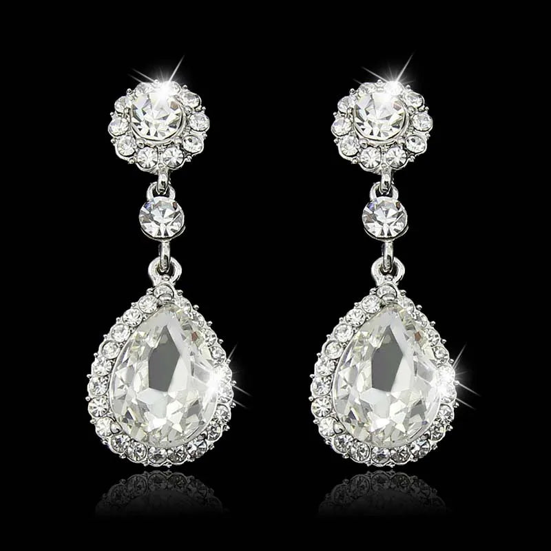 BLIJERY Classic Crystal Wedding Drop Earring for Women Elegant Long Hanging Dangle Earrings Birthday Party Dress Accessories