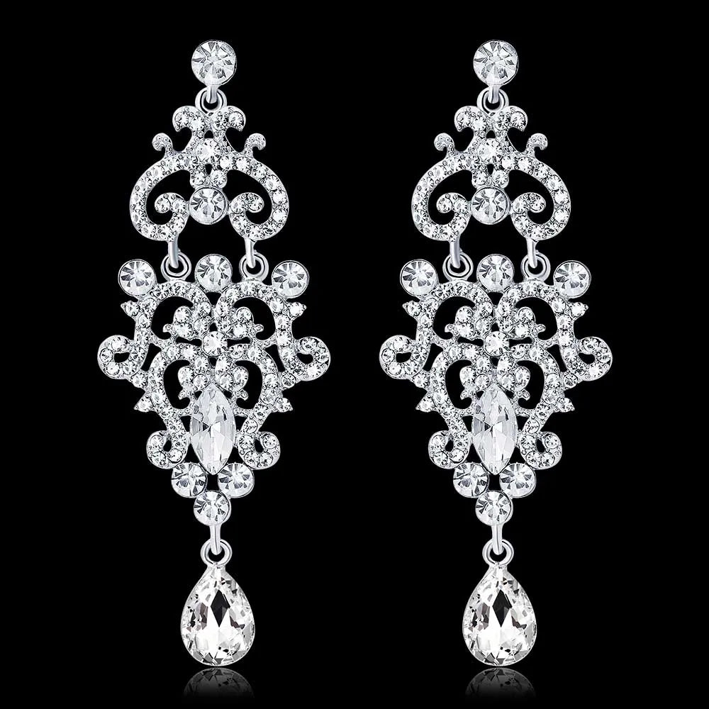 BLIJERY Classic Crystal Wedding Drop Earring for Women Elegant Long Hanging Dangle Earrings Birthday Party Dress Accessories