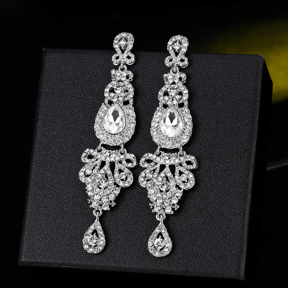 BLIJERY Classic Crystal Wedding Drop Earring for Women Elegant Long Hanging Dangle Earrings Birthday Party Dress Accessories