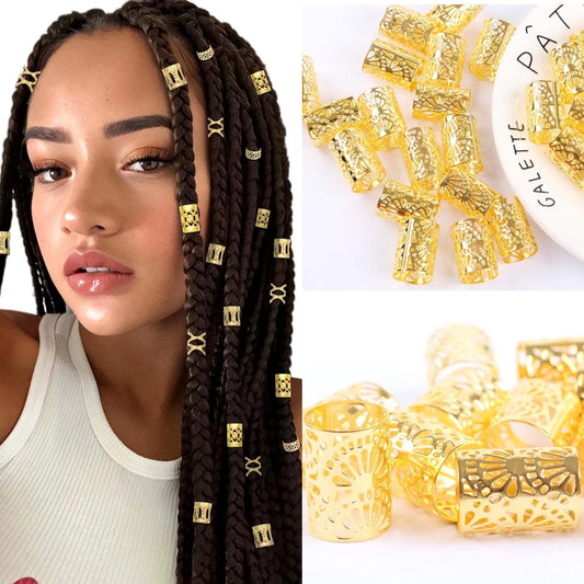 50Pcs/Pack Metal Golden/Silver Dread Hair Cuffs 10mm Big Hole Adjustable Hair Clips Micro Hair Beads Rings for Women