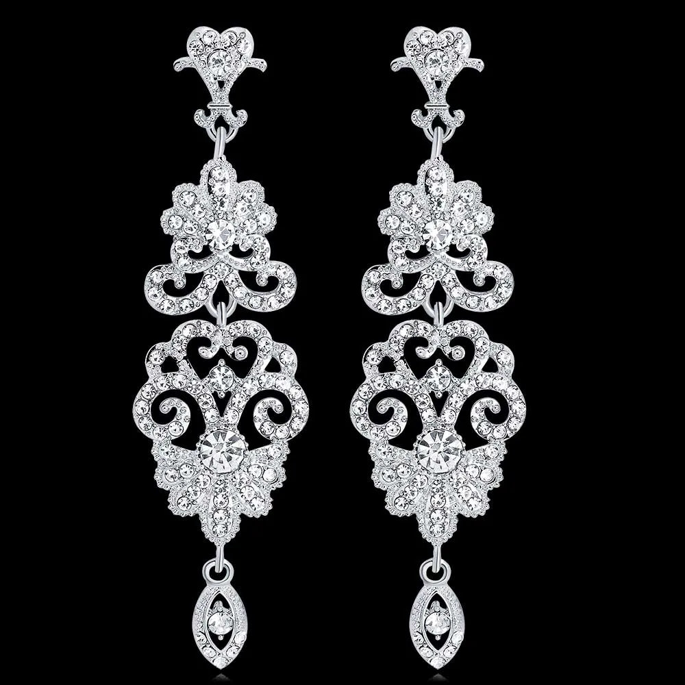 BLIJERY Classic Crystal Wedding Drop Earring for Women Elegant Long Hanging Dangle Earrings Birthday Party Dress Accessories