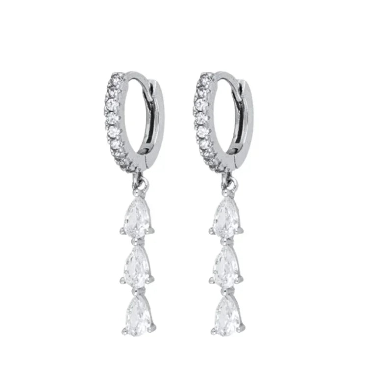 925 Sterling Silver Ear Needle White Zircon Silver Series Earrings ins Tassel Pendant Hoop Earrings For Women Advanced Jewelry