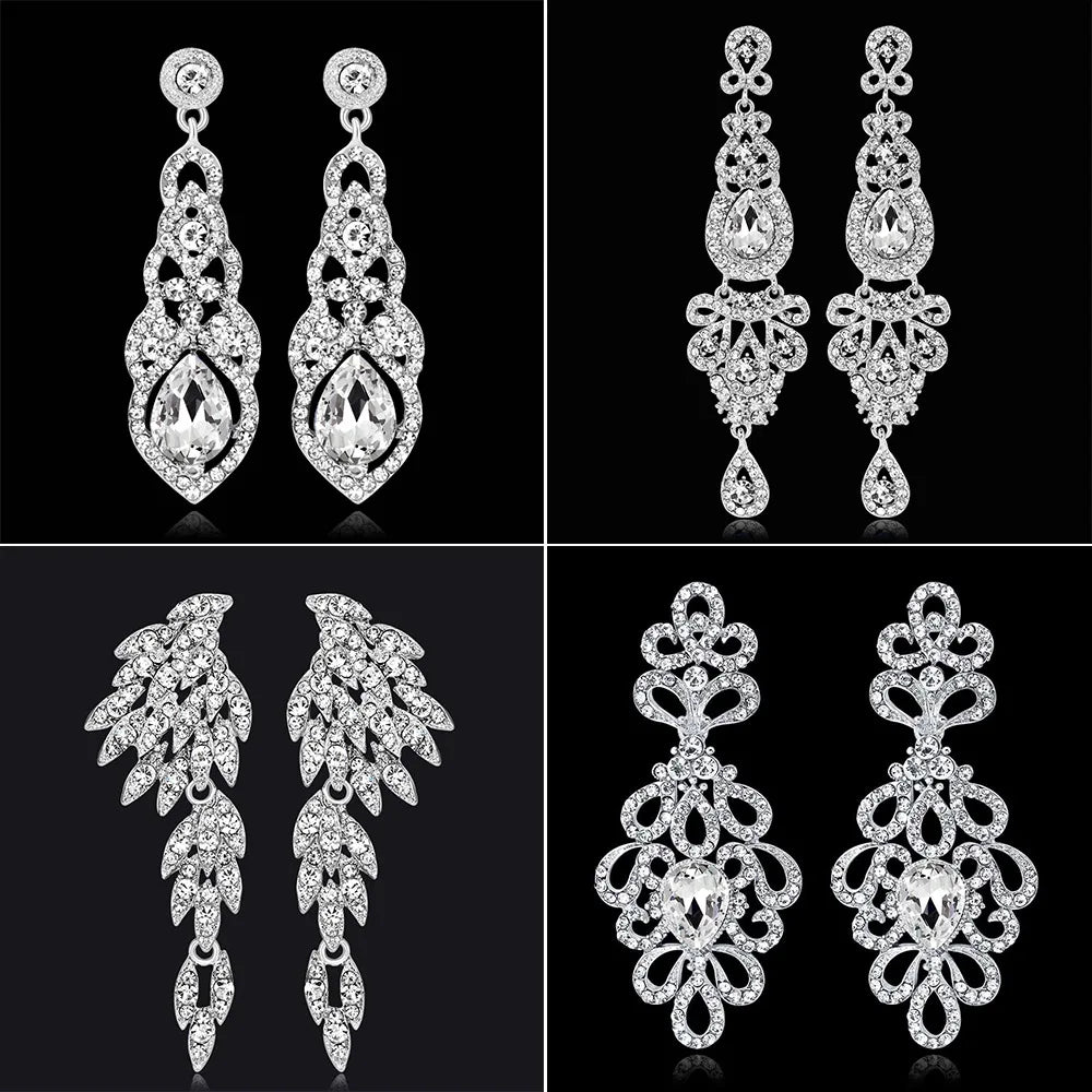 BLIJERY Classic Crystal Wedding Drop Earring for Women Elegant Long Hanging Dangle Earrings Birthday Party Dress Accessories