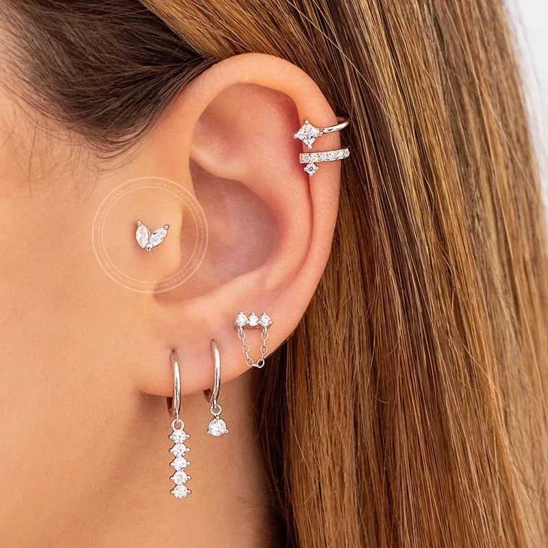 925 Sterling Silver Ear Needle White Zircon Silver Series Earrings ins Tassel Pendant Hoop Earrings For Women Advanced Jewelry