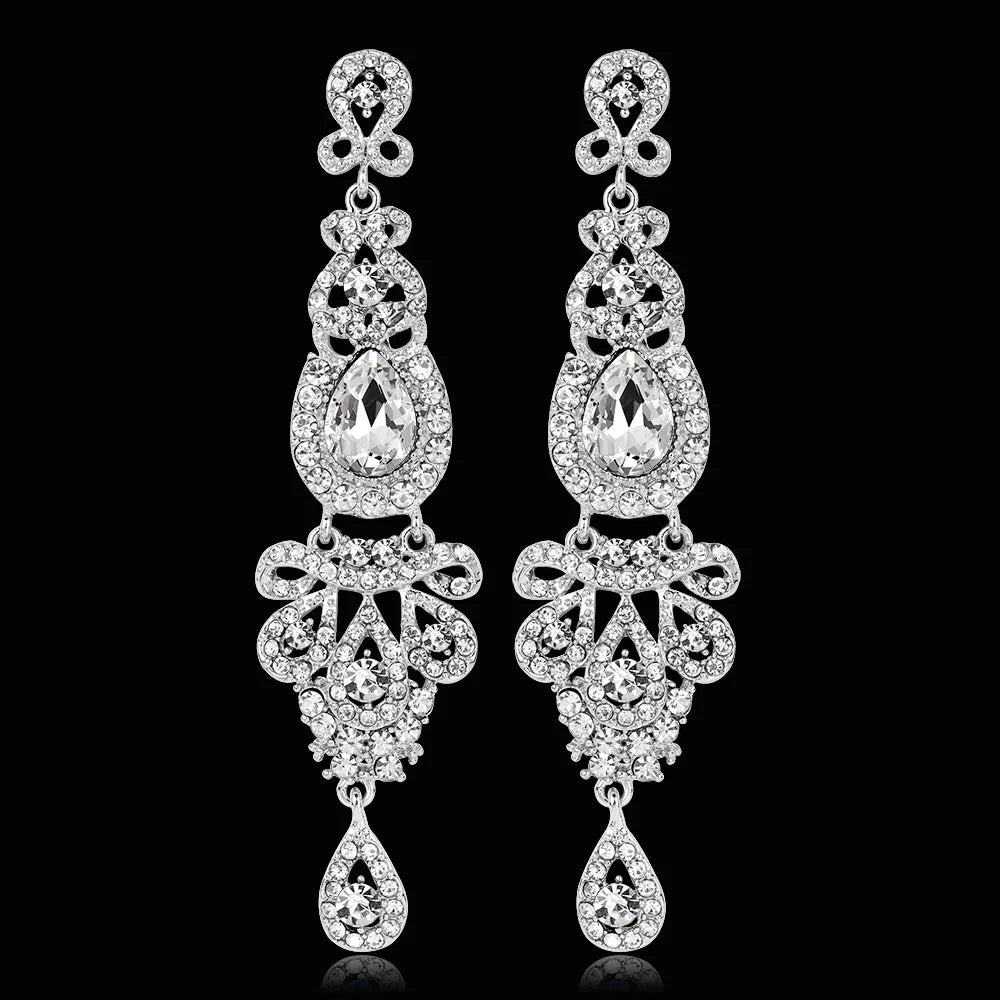 BLIJERY Classic Crystal Wedding Drop Earring for Women Elegant Long Hanging Dangle Earrings Birthday Party Dress Accessories