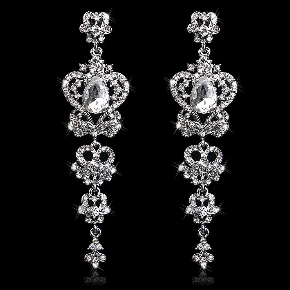 BLIJERY Classic Crystal Wedding Drop Earring for Women Elegant Long Hanging Dangle Earrings Birthday Party Dress Accessories