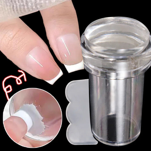 Transparent Nail Seal with Scraper French Tip Nails Stamp Template Jelly Silicone Printing Nail Polish Stamping Manicure Tools