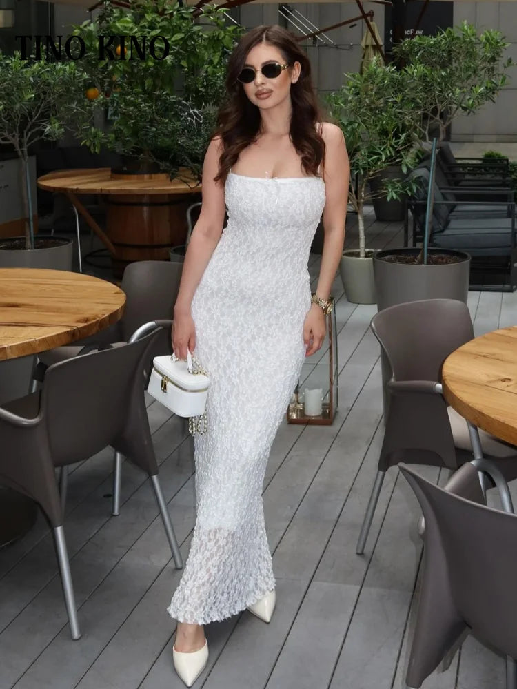 Elegant Lace Bow Sling Women Long Dresses Sleeveless Backless Sexy Slim Party Dress 2024 Summer Fashion Lady Beach Wedding Robe