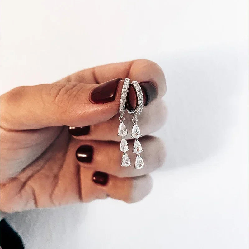 925 Sterling Silver Ear Needle White Zircon Silver Series Earrings ins Tassel Pendant Hoop Earrings For Women Advanced Jewelry