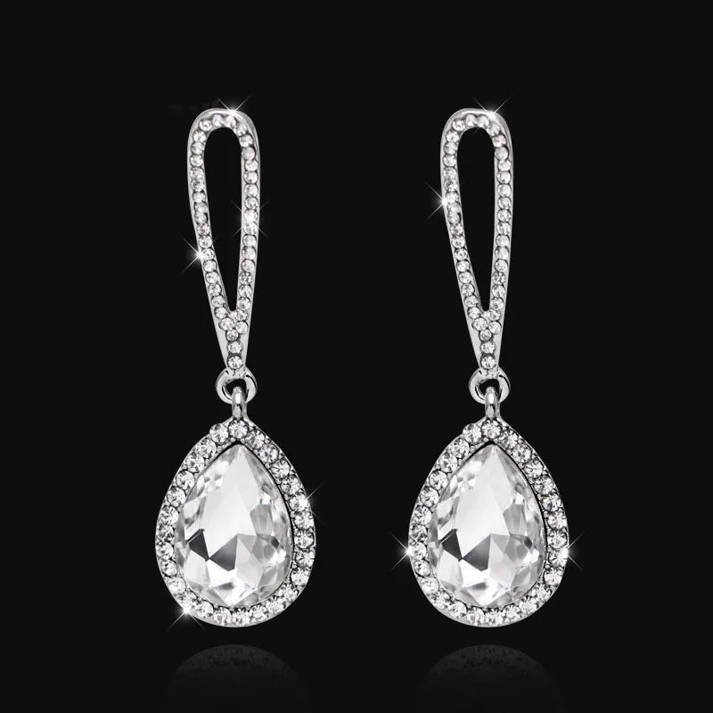 BLIJERY Classic Crystal Wedding Drop Earring for Women Elegant Long Hanging Dangle Earrings Birthday Party Dress Accessories