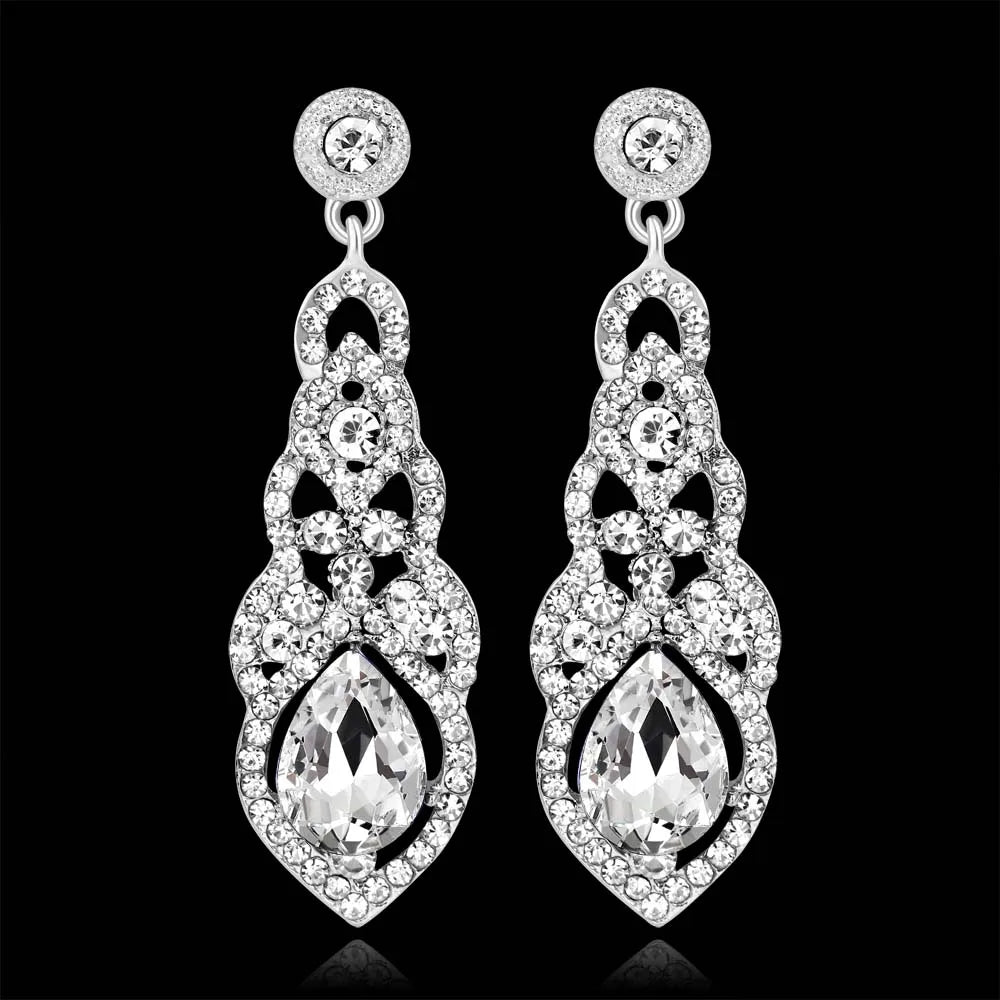 BLIJERY Classic Crystal Wedding Drop Earring for Women Elegant Long Hanging Dangle Earrings Birthday Party Dress Accessories