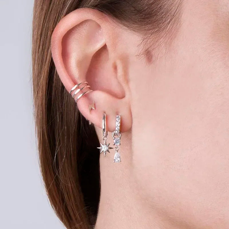 925 Sterling Silver Ear Needle White Zircon Silver Series Earrings ins Tassel Pendant Hoop Earrings For Women Advanced Jewelry