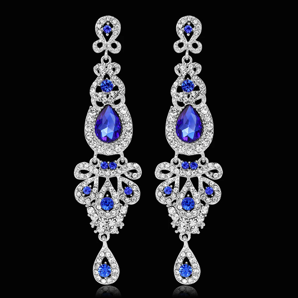 BLIJERY Classic Crystal Wedding Drop Earring for Women Elegant Long Hanging Dangle Earrings Birthday Party Dress Accessories