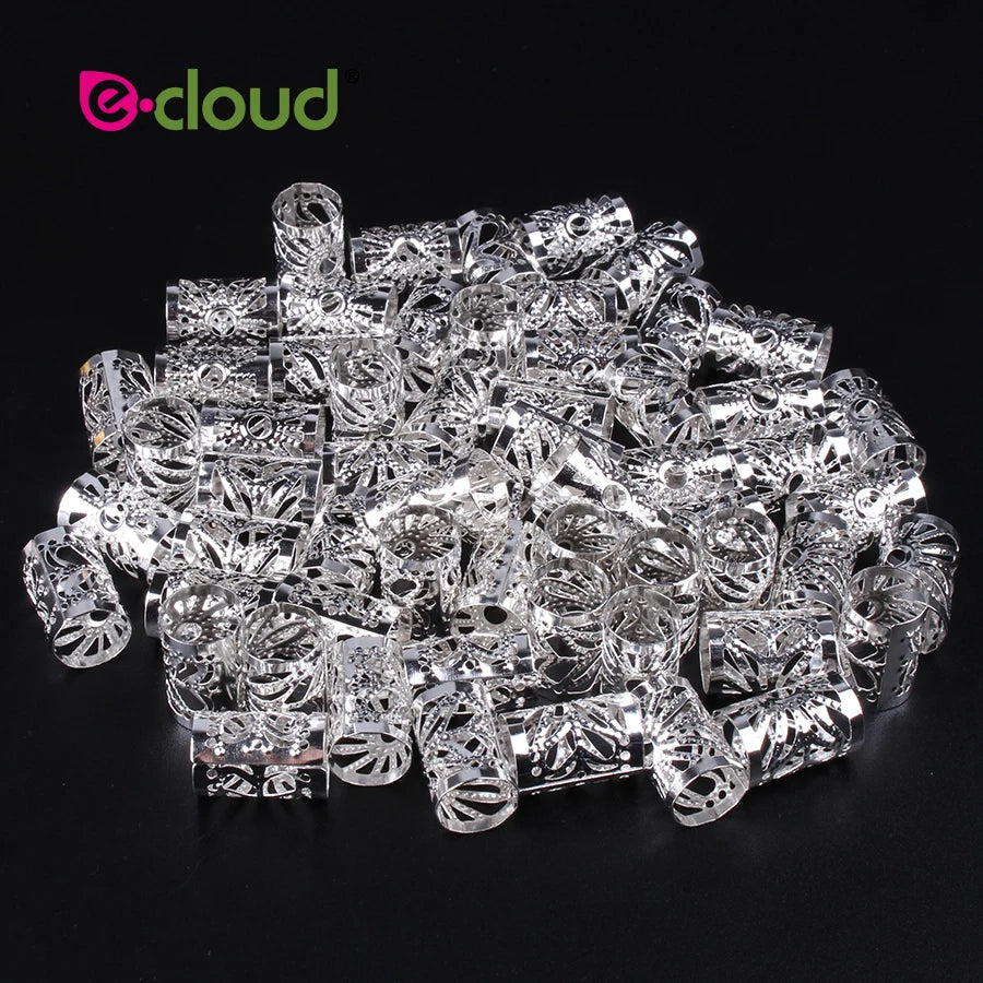 50Pcs/Pack Metal Golden/Silver Dread Hair Cuffs 10mm Big Hole Adjustable Hair Clips Micro Hair Beads Rings for Women