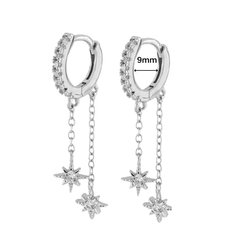 925 Sterling Silver Ear Needle White Zircon Silver Series Earrings ins Tassel Pendant Hoop Earrings For Women Advanced Jewelry